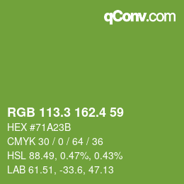 カラーコード: RGB 113.3 162.4 59 | qconv.com