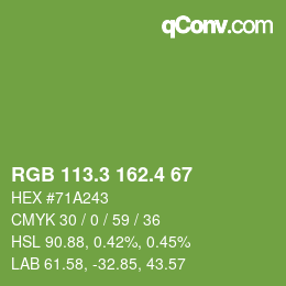 カラーコード: RGB 113.3 162.4 67 | qconv.com