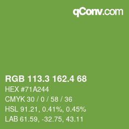 カラーコード: RGB 113.3 162.4 68 | qconv.com