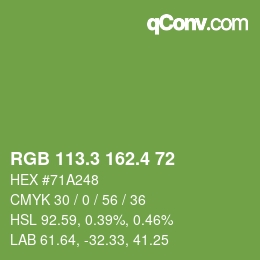カラーコード: RGB 113.3 162.4 72 | qconv.com