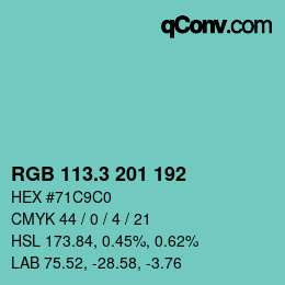 カラーコード: RGB 113.3 201 192 | qconv.com