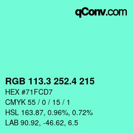 カラーコード: RGB 113.3 252.4 215 | qconv.com