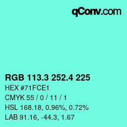 カラーコード: RGB 113.3 252.4 225 | qconv.com
