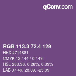カラーコード: RGB 113.3 72.4 129 | qconv.com
