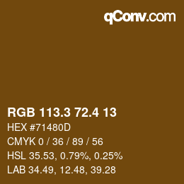 カラーコード: RGB 113.3 72.4 13 | qconv.com