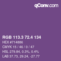 カラーコード: RGB 113.3 72.4 134 | qconv.com