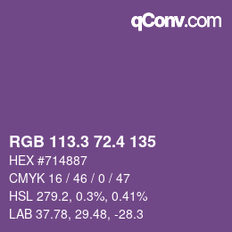カラーコード: RGB 113.3 72.4 135 | qconv.com