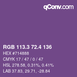 カラーコード: RGB 113.3 72.4 136 | qconv.com