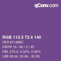 カラーコード: RGB 113.3 72.4 140 | qconv.com