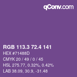 カラーコード: RGB 113.3 72.4 141 | qconv.com