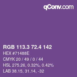カラーコード: RGB 113.3 72.4 142 | qconv.com