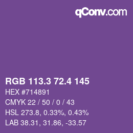 カラーコード: RGB 113.3 72.4 145 | qconv.com