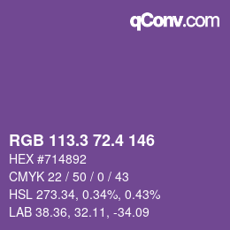カラーコード: RGB 113.3 72.4 146 | qconv.com