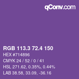 カラーコード: RGB 113.3 72.4 150 | qconv.com
