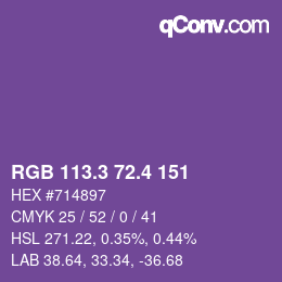 カラーコード: RGB 113.3 72.4 151 | qconv.com