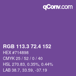 カラーコード: RGB 113.3 72.4 152 | qconv.com
