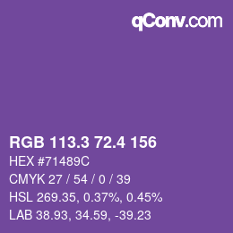 カラーコード: RGB 113.3 72.4 156 | qconv.com