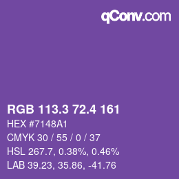 カラーコード: RGB 113.3 72.4 161 | qconv.com