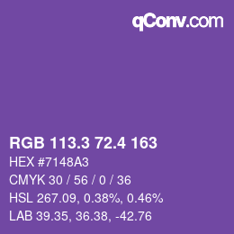 カラーコード: RGB 113.3 72.4 163 | qconv.com