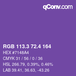 カラーコード: RGB 113.3 72.4 164 | qconv.com
