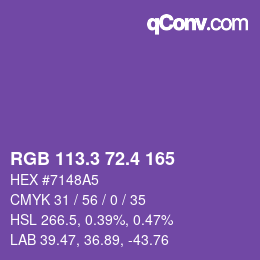 カラーコード: RGB 113.3 72.4 165 | qconv.com