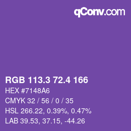 カラーコード: RGB 113.3 72.4 166 | qconv.com