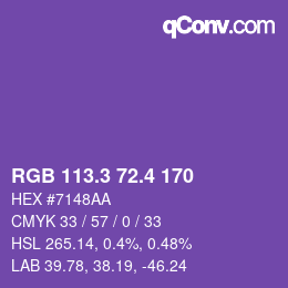 カラーコード: RGB 113.3 72.4 170 | qconv.com