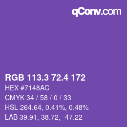 カラーコード: RGB 113.3 72.4 172 | qconv.com