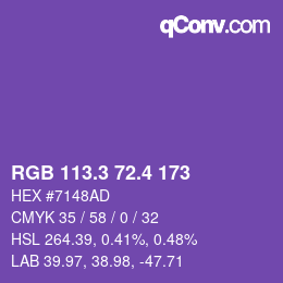 カラーコード: RGB 113.3 72.4 173 | qconv.com