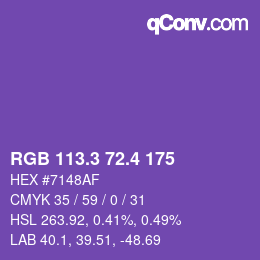 カラーコード: RGB 113.3 72.4 175 | qconv.com
