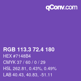 カラーコード: RGB 113.3 72.4 180 | qconv.com