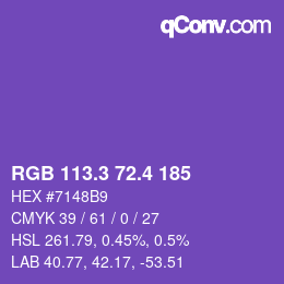 カラーコード: RGB 113.3 72.4 185 | qconv.com