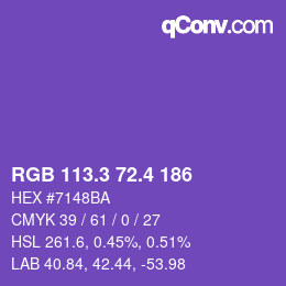 カラーコード: RGB 113.3 72.4 186 | qconv.com
