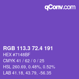 カラーコード: RGB 113.3 72.4 191 | qconv.com