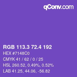 カラーコード: RGB 113.3 72.4 192 | qconv.com