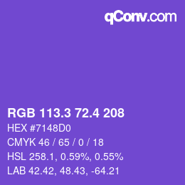 カラーコード: RGB 113.3 72.4 208 | qconv.com