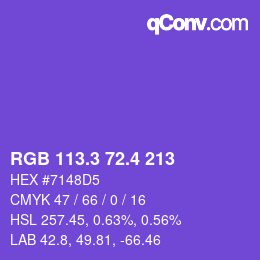 カラーコード: RGB 113.3 72.4 213 | qconv.com