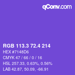 カラーコード: RGB 113.3 72.4 214 | qconv.com