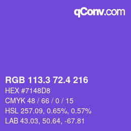 カラーコード: RGB 113.3 72.4 216 | qconv.com
