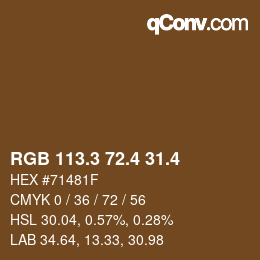 カラーコード: RGB 113.3 72.4 31.4 | qconv.com