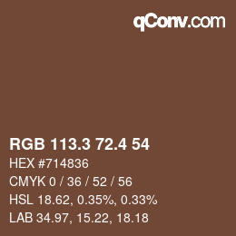 カラーコード: RGB 113.3 72.4 54 | qconv.com