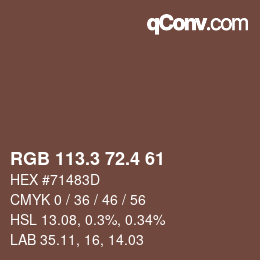 カラーコード: RGB 113.3 72.4 61 | qconv.com