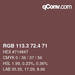 カラーコード: RGB 113.3 72.4 71 | qconv.com