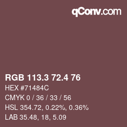 カラーコード: RGB 113.3 72.4 76 | qconv.com