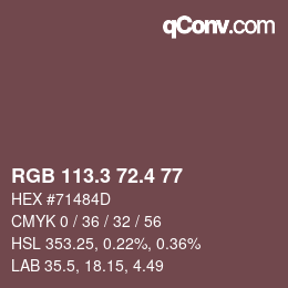 カラーコード: RGB 113.3 72.4 77 | qconv.com