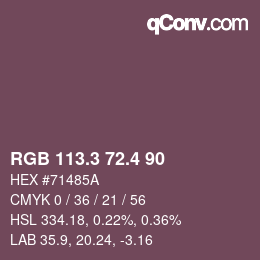 カラーコード: RGB 113.3 72.4 90 | qconv.com