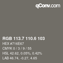 カラーコード: RGB 113.7 110.6 103 | qconv.com