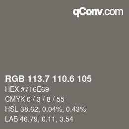 カラーコード: RGB 113.7 110.6 105 | qconv.com