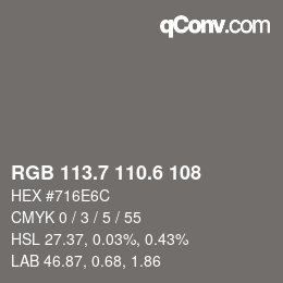 カラーコード: RGB 113.7 110.6 108 | qconv.com