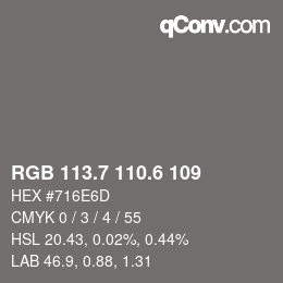 カラーコード: RGB 113.7 110.6 109 | qconv.com